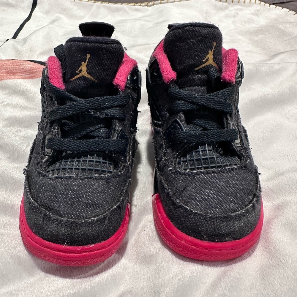 Jordan Kids Black and Pink Sneakers with Gold Logo